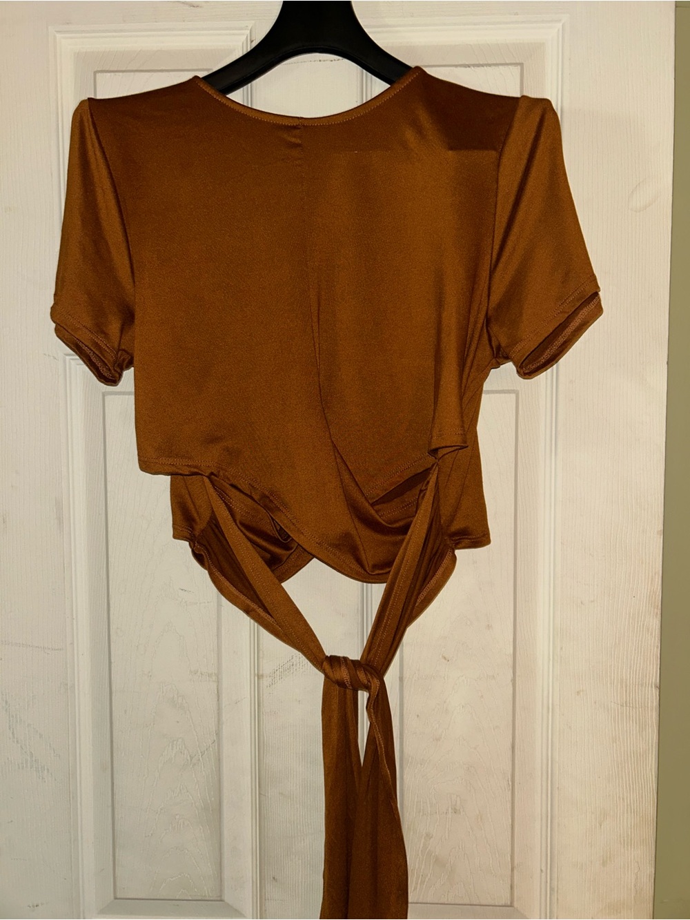 Fashion Nova Brown Tie-Back Short Sleeve Crop Top